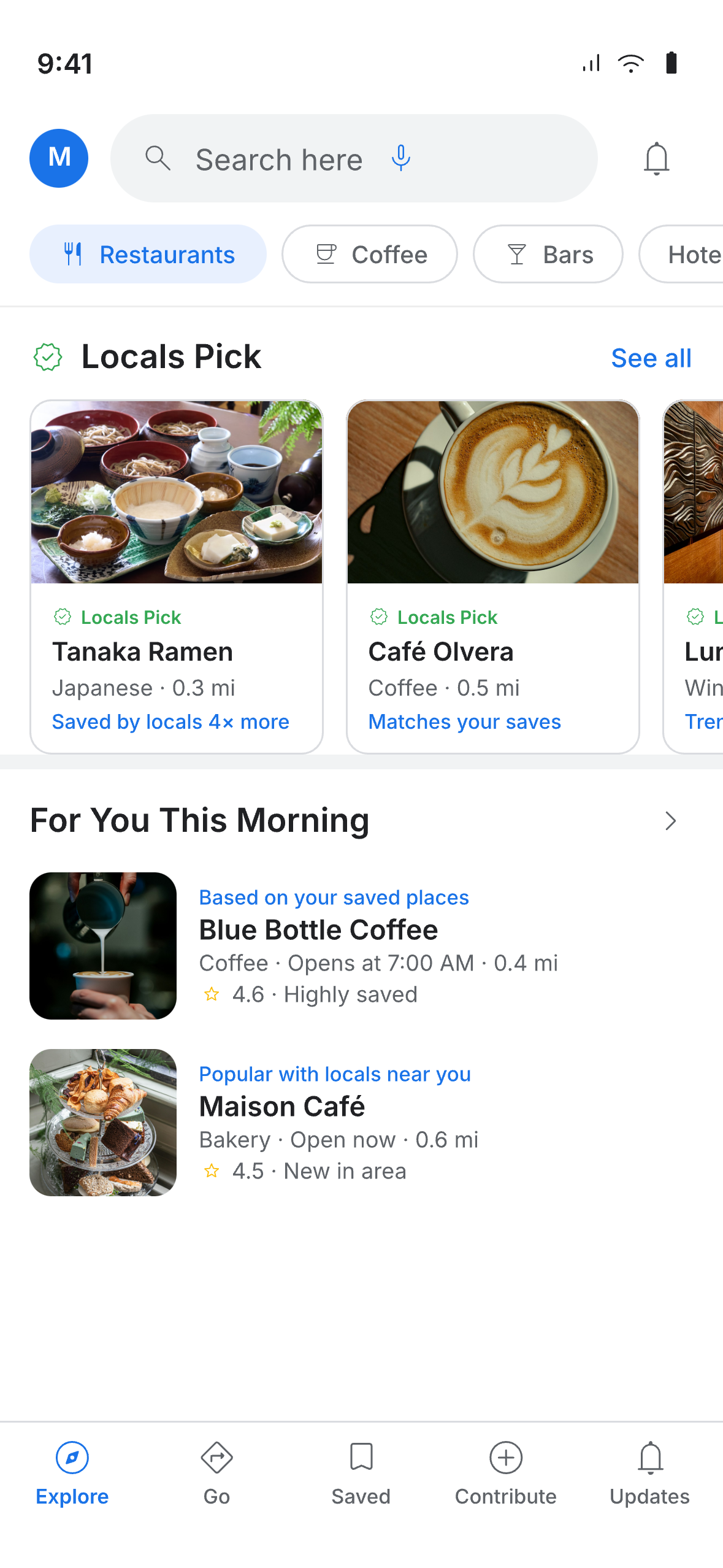 Discovery Feed with Locals Pick section and For You recommendations